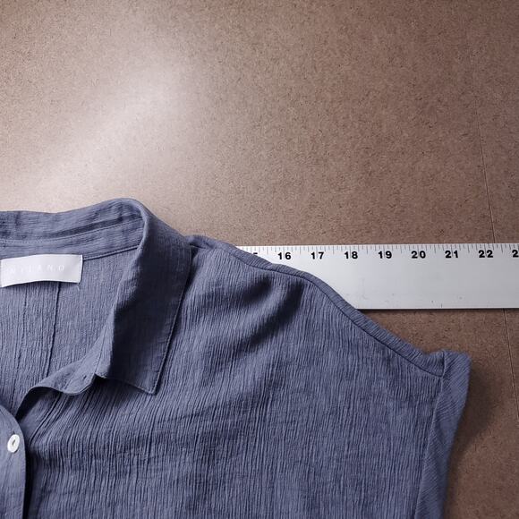 Nyland Shirt Tunic Dress Sz L Blue Crinkle Button Up Collared Sleeveless Casual - Picture 3 of 11